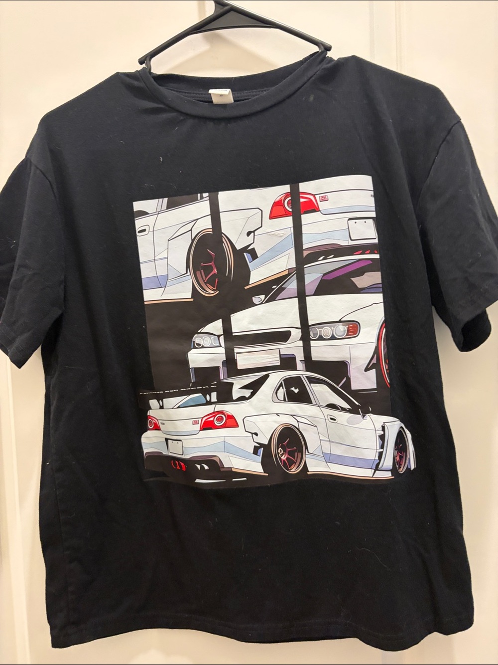 SHEIN Black Tee with White Sports Car Collage